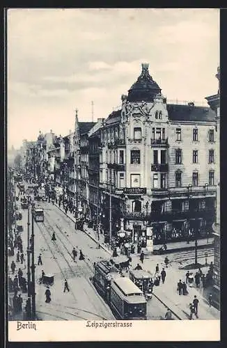AK Berlin, Leipzigerstrasse mit Strassenbahn