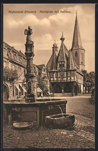 AK Michelstadt (Hessen), Marktplatz mit Rathaus