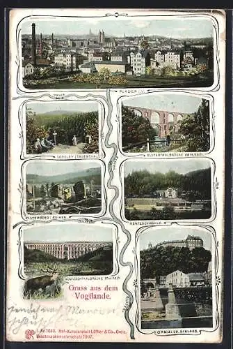 AK Plauen i. V., Loreley, Ruinen Elsterberg, Rentzschmühle, Trieb