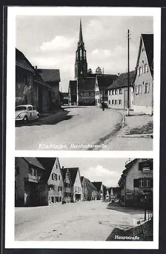 AK Köndringen, Hauptstrasse, Heimbacherstrasse mit Kirchblick