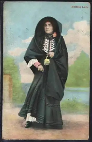 AK Maltese, Lady, Frau in Volkstracht