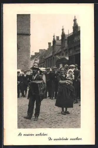 AK Brüssel, le musicien ambulant, der Strassenmusikant