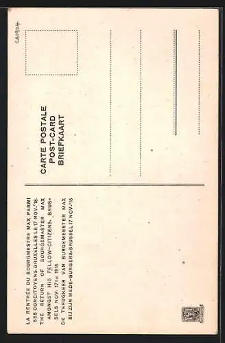 AK Brüssel / Bruxelles, la Rentrée du Bourgmestre Max Parmi ses Concitoyens le 17 Nov. 1918