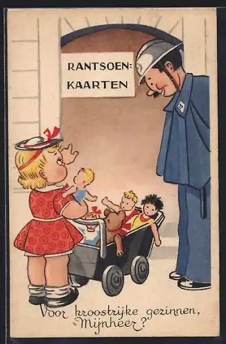 Künstler-AK Polizei, der Wachmann mit einem kleinen Mädchen