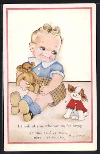 Künstler-AK Mädchen mit Teddy und Hündchen