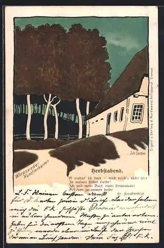Künstler-AK sign. Joh. Gerdes: Herbstabend, Ortspartie