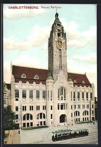 AK Berlin-Charlottenburg, Rathaus mit Strassenbahn