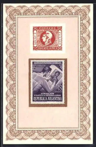 AK Republica Argentina, Briefmarken, Motiv Exposicion Filatelica Internacional, mit Ornament