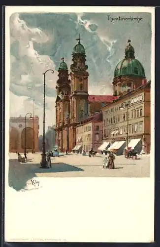 Künstler-AK Heinrich Kley: München, Theatinerkirche am Odeonsplatz