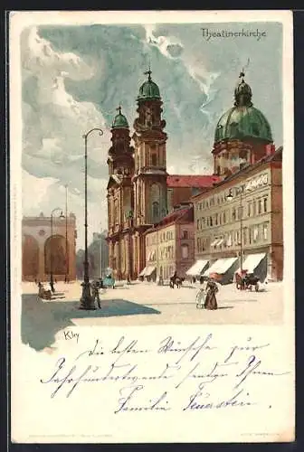 Künstler-AK Heinrich Kley: München, Theatinerkirche am Odeonsplatz