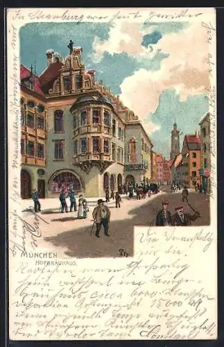 AK München, Leute vor dem Münchner Hofbräuhaus