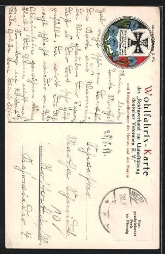 AK Reichskanzler von Bethmann-Hollweg, Portrait, rückseitig Logo Reichsverband zur Unterstützung dt. Veteranen