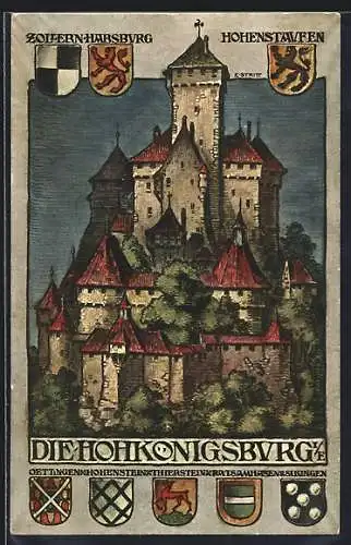 AK Hohkönigsburg am Berg Hohenstaufen mit Wappen