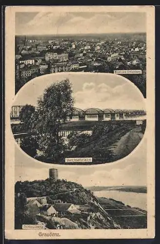AK Graudenz, Weichselbrücke, Schlossberg
