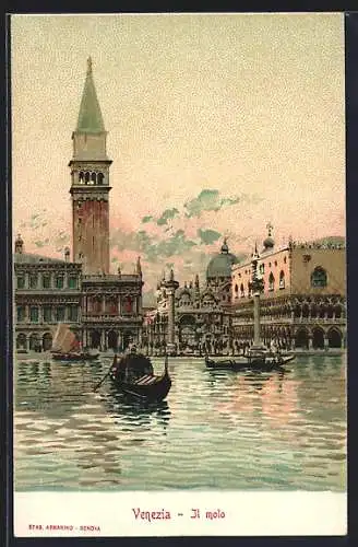 Lithographie Venezia, Il molo, Gondel