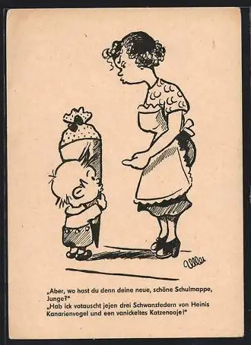 AK Mutter schimpft kleinen Jungen mit Schultüte aus