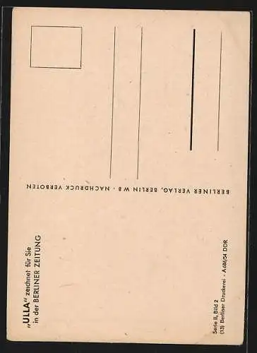 AK Vermieterin meint zu Mann, da Gast ein frisches Ei will, soll er im Garten gackern, während sie Ei im HO-Laden holt