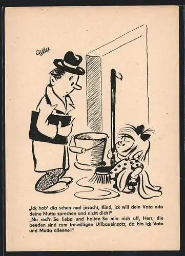 Künstler-AK Berliner Zeitung, Ick hab dia schon mal jesacht, Kind, ick will dein Vata oda deine Mutta sprechen...