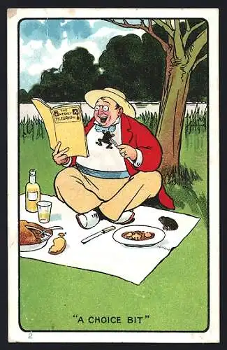 AK A choice bit, Mann beim Picknicken gabelt einen Frosch auf