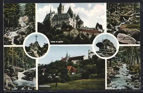 AK Wernigerode, Schloss Ilsenburg und sechs Ansichten der Umgebung