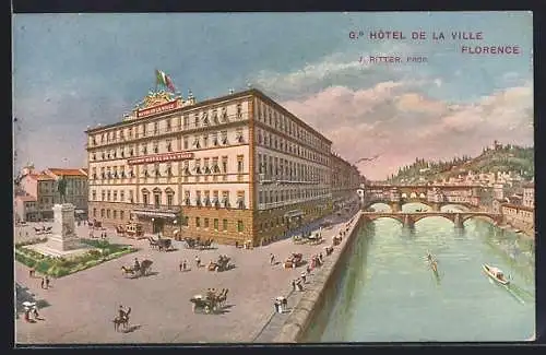 AK Florence, G.d Hotel de la Ville, Pferdekutschen, Dampfer