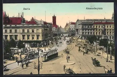 AK Berlin, Alexanderplatz, Ortspartie mit Fotoateliers, Café Aschinger und Strassenbahnen