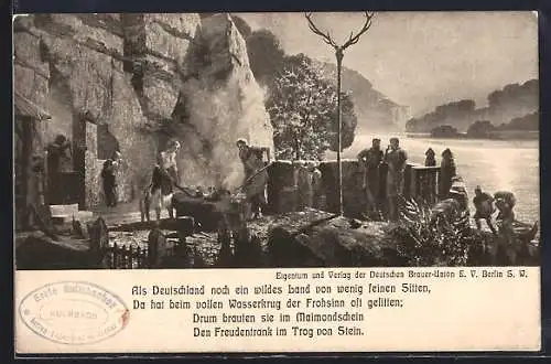 Künstler-AK Zeno Diemer: Drum brauten sie im Maimondschein den Freudentrank im Trog von Stein