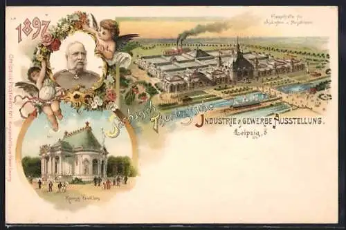 Lithographie Leipzig, Sächsisch-Thüringische Industrie- u. Gewerbeausstellung 1897, Königspavillon