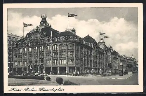 AK Berlin, Alexanderplatz, Blick auf Hertie-Kaufhaus mit U-Bahnhof