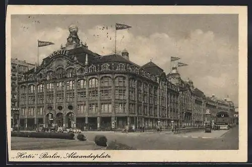 AK Berlin, Alexanderplatz, Blick auf Hertie-Kaufhaus mit U-Bahnhof