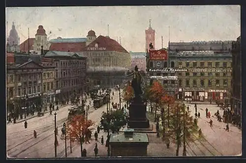 AK Berlin, Alexanderplatz, Blick mit Flatauer Handelschule u. Wertheim-Geschäft