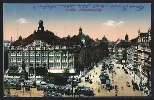 AK Berlin, Alexanderplatz, Teilansicht mit Strassenbahn