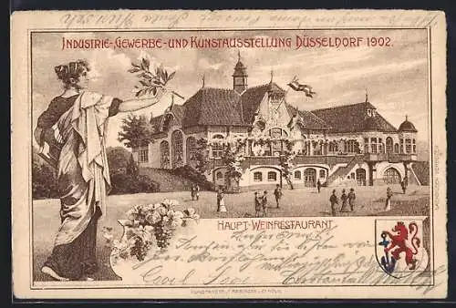 AK Düsseldorf, Industrie-, Gewerbe- und Kunstausstellung 1902, Haupt-Weinrestaurant, Wappen