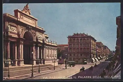 AK Roma, Via Nazionale con il Palazzo delle Belle Art