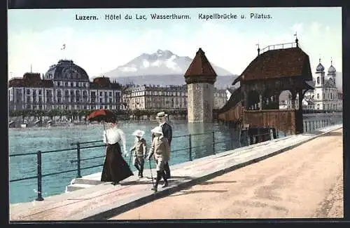 AK Luzern, Hotel du Lac, Wasserturm, Kapellbrücke