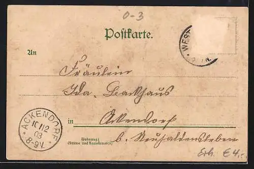 Lithographie Magdeburg, Gasthaus Herrenkrug, Spaziergänger