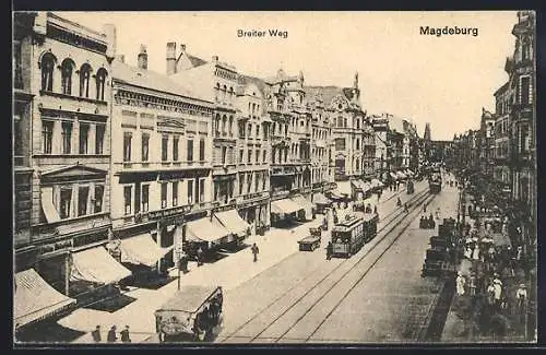 AK Magdeburg, Strassenbahn in Strasse Breiter Weg
