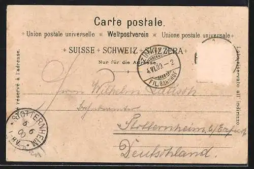 Lithographie Zürich, Stadtansicht mit Flusspartie