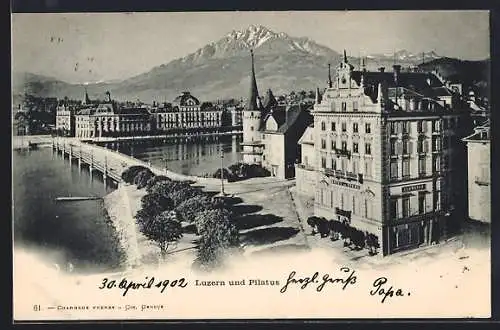 AK Luzern, Brücke mit Blick auf Pilatus