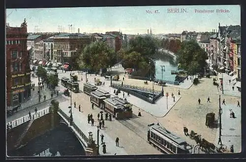 AK Berlin-Tiergarten, Potsdamer Brücke, Strassenbahnen