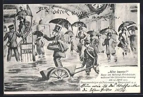AK Berlin, Bahnhof Friedrichstrasse, Szene aus der Überschwemmung 1902