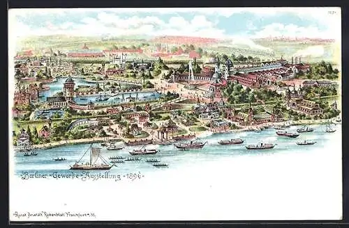 Lithographie Berlin, Berliner Gewerbe-Ausstellung 1896, Totalansicht auf das Gelände