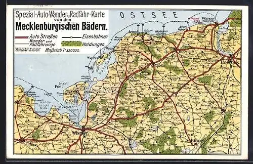 AK Wismar, Wander-Auto u.Radfahr-Landkarte von den Mecklenburgischen Bädern