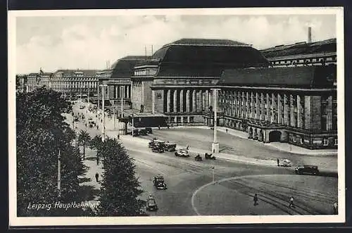 AK Leipzig, Hauptbahnhof mit Autos