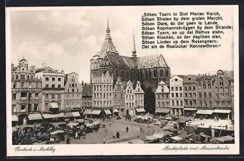 AK Rostock, Marktplatz mit Marienkirche