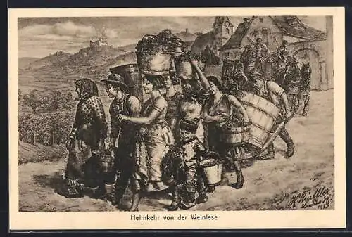 Künstler-AK sign. Strieffler: Heimkehr von der Weinlese