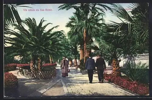 AK San Remo, Spaziergänger in den Parkanlagen