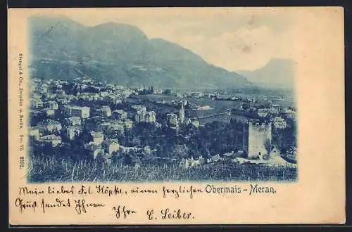 AK Obermais-Meran, Gesamtansicht aus der Vogelschau
