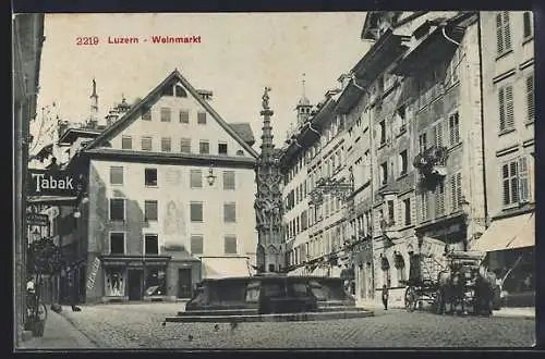 AK Luzern, Weinmarkt, Tabak-Geschäft, Fuhrwerk