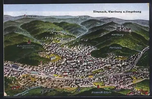 AK Eisenach, Wartburg und Umgebung aus der Vogelschau
